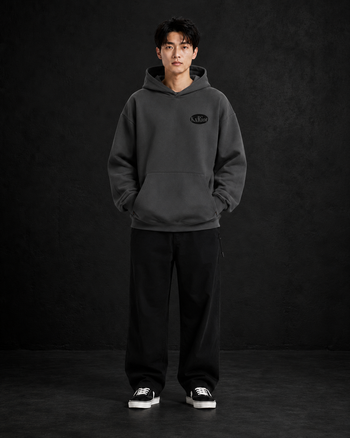 KxRiot Gray hoodie for school/outdoor teen boys minimalistic appeal